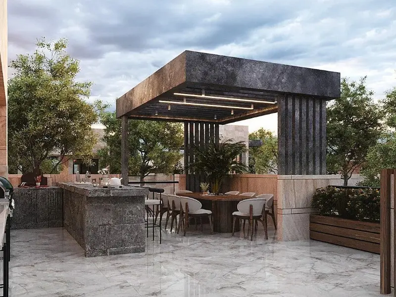 Double-height sunken lounge with full height glass at Ostrea Karen Villas, Karen